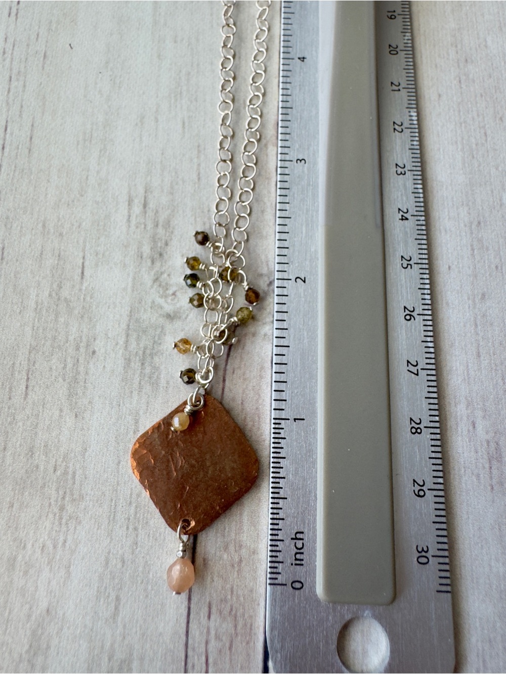 Copper Pendant with Tourmaline and Peach Moonstone Accent Beads - Picture 3 of 4